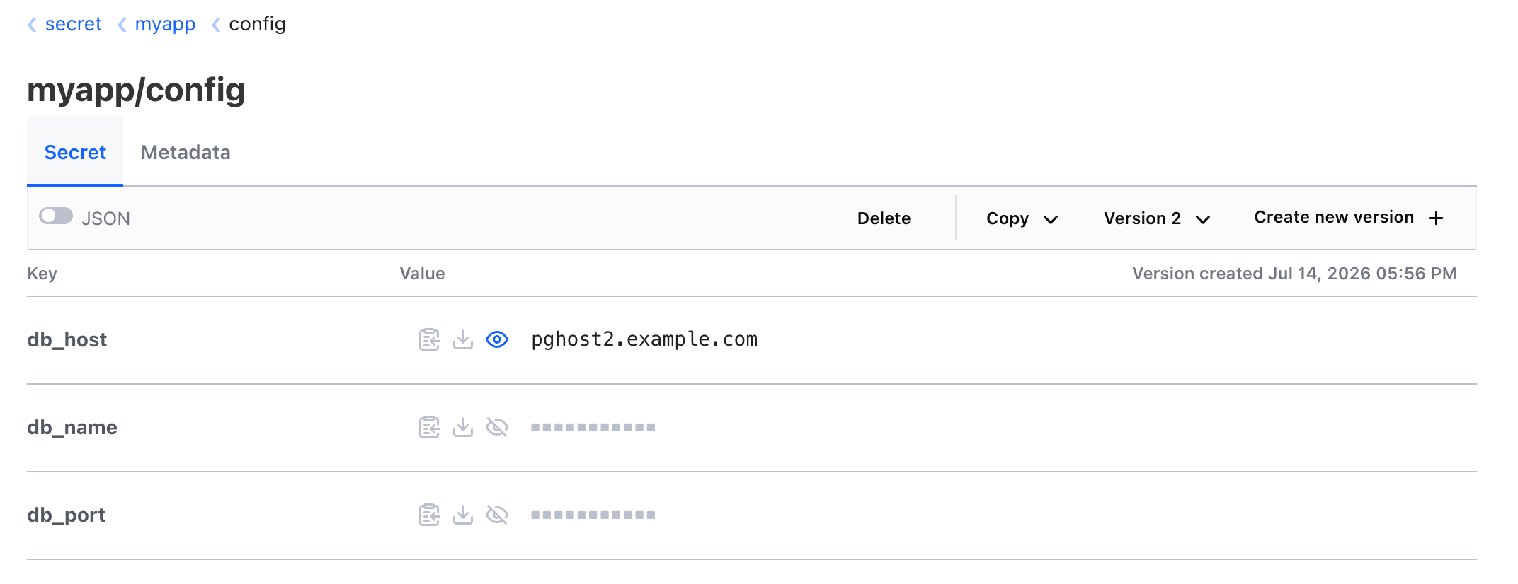 OpenBao UI — secret/myapp/config