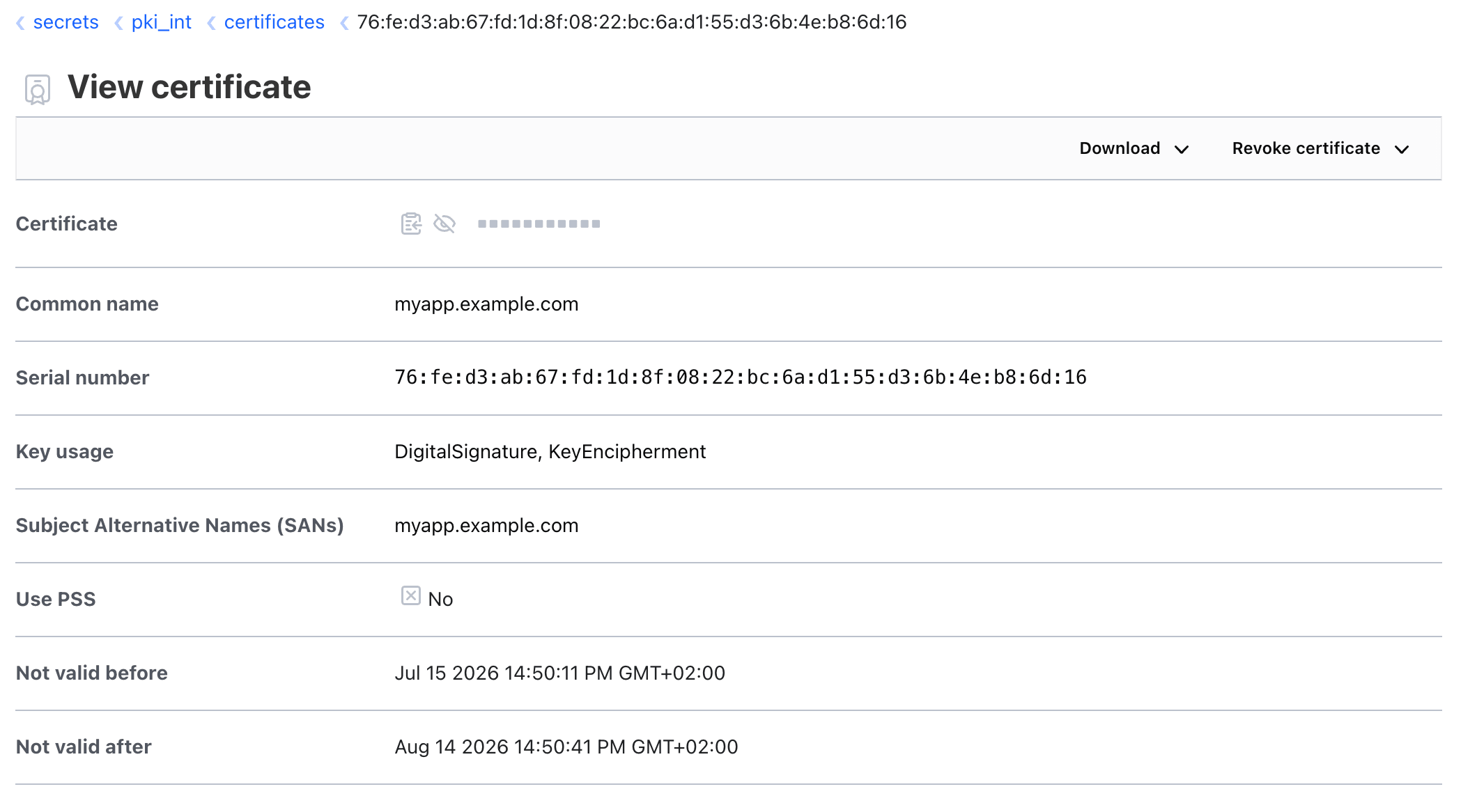 OpenBao UI — Certificate